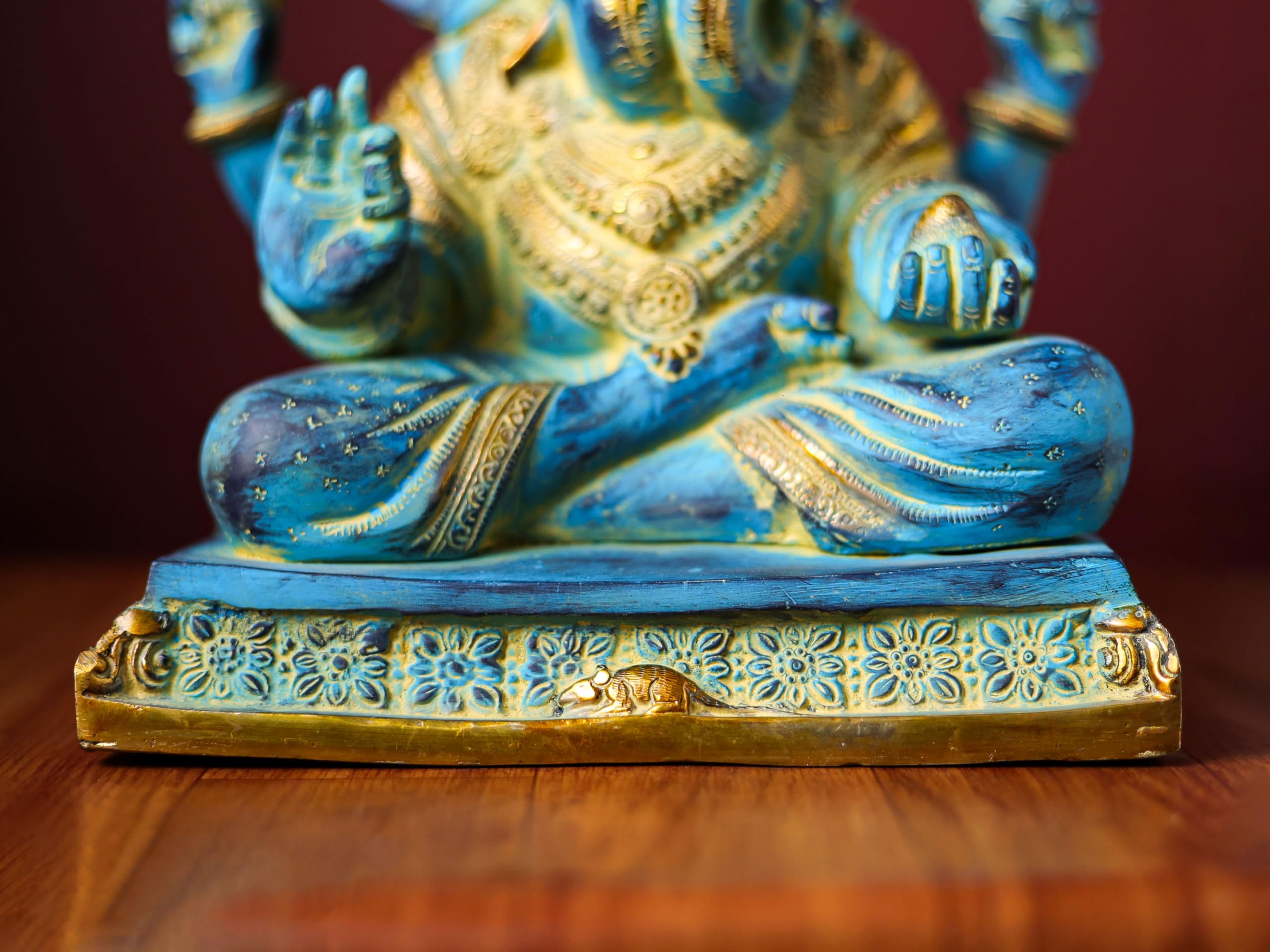 Brass Ganesha Statue With Mosaic, 29 Cm Brass Blue Golden Finish Ganesh Statue, Ganpati Idol, Good Luck Gift For New Beginnings,